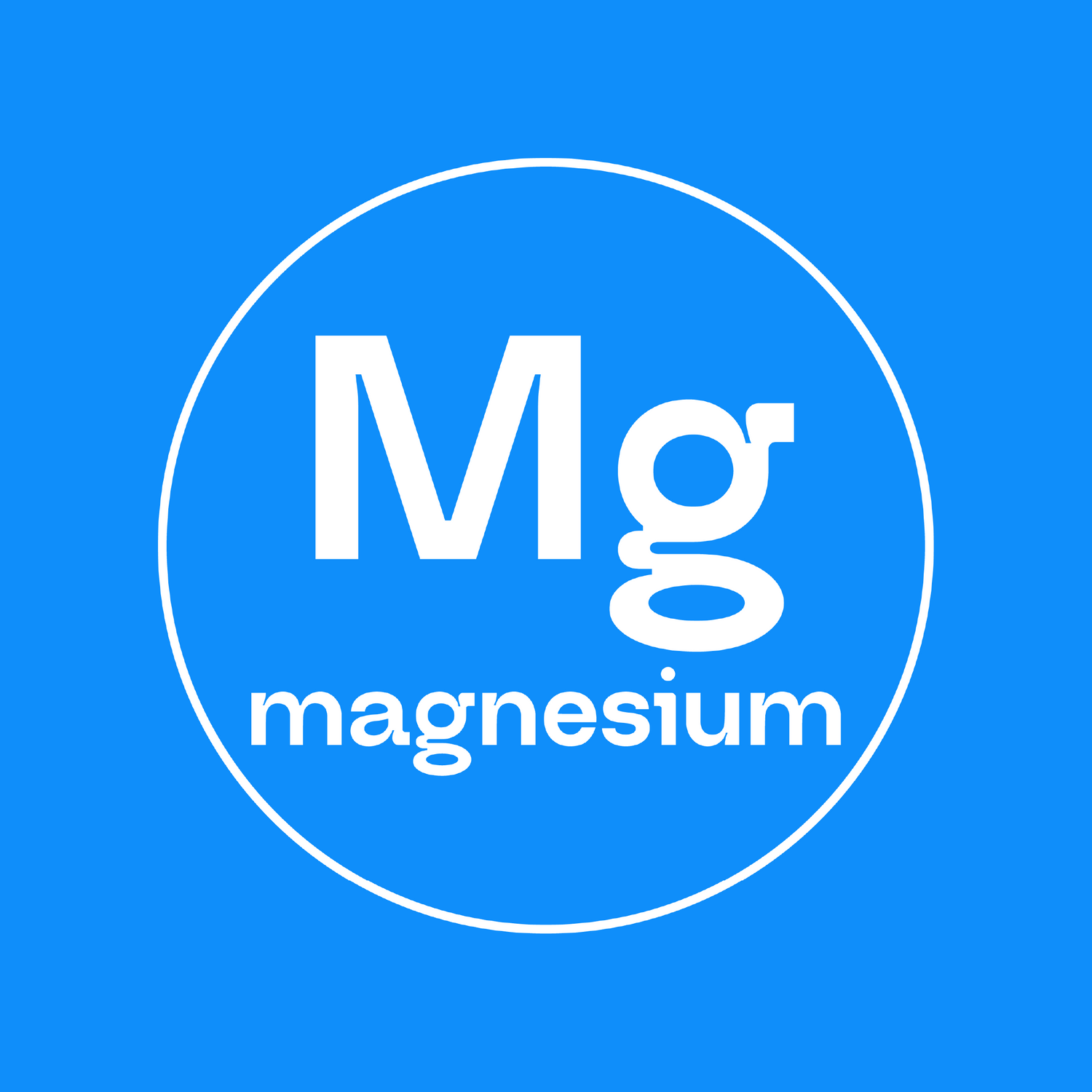 Magnesium symbol 'Mg' in a white circle on blue background, representing the third electrolyte in LUCO's formula