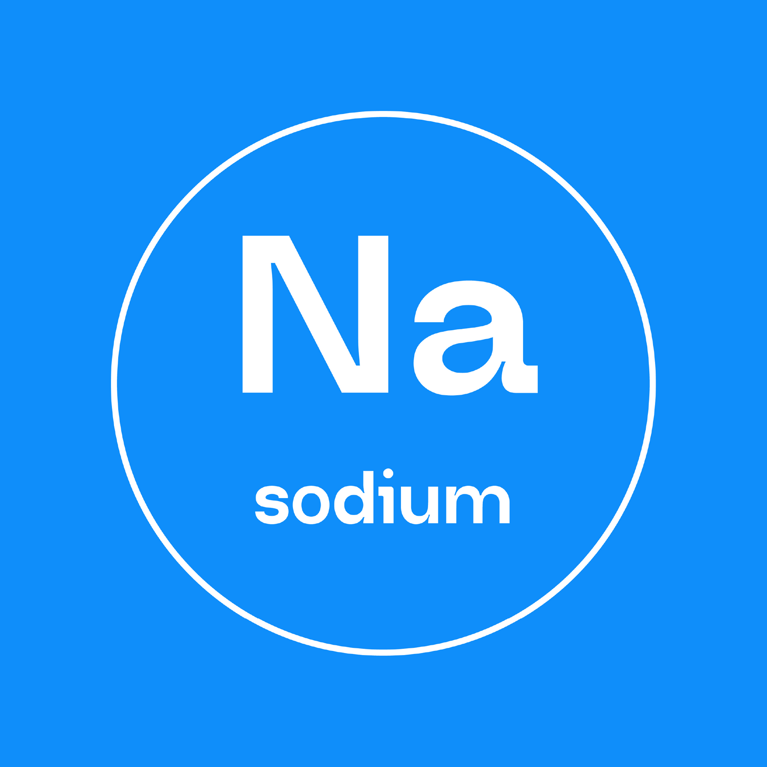 Sodium symbol 'Na' in a white circle on blue background, representing the first electrolyte in LUCO's formula